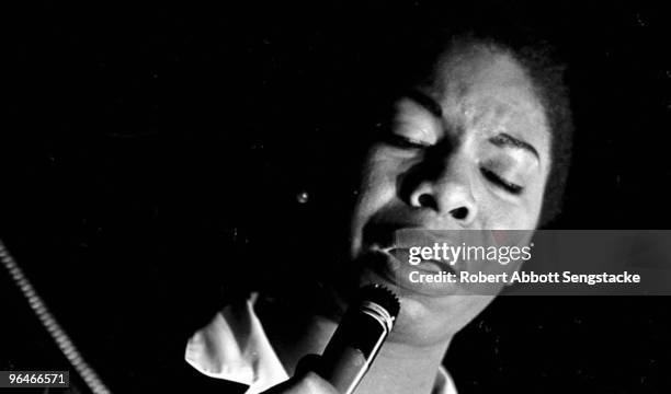 Singer Nina Simone sings for a crowd of supporters and marchers during a rally prior to the last day of the Selma to Montgomery march, March 24, 1965.