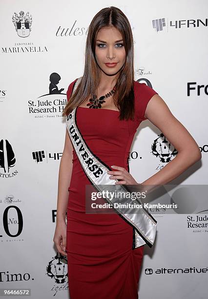 Miss Universe Dayana Mendoza attends the David Foote Limited Edition No 10 exhibition opening at BoConcept in Soho on February 10, 2009 in New York...