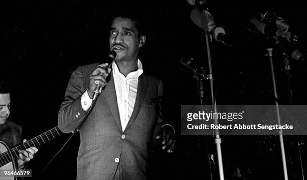 Performer Sammy Davis, Jr. Sings for a crowd of supporters and marchers during a rally prior to the last day of the Selma to Montgomery march, March...