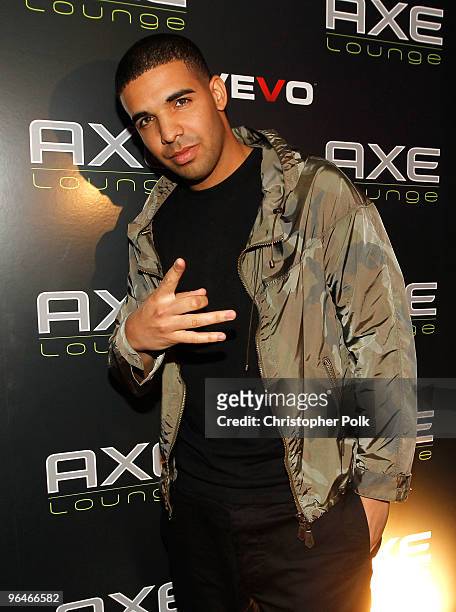 Singer Drake attends Axe Lounge at Fontainebleau Miami Beach on February 5, 2010 in Miami Beach, Florida.