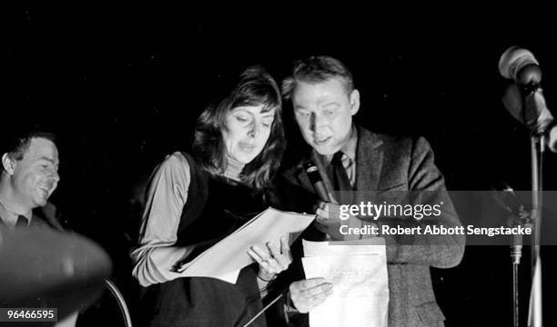 Actress Elaine May and director Mike Nichols address a crowd of supporters and marchers during a rally prior to the last day of the Selma to...