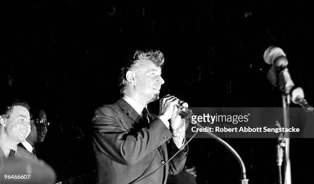 Composer Leonard Bernstein addresses a crowd of supporters and marchers gathered during an evening rally prior to the last day of the Selma to...