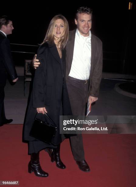 Actress Jennifer Aniston and actor Tate Donovan attend the "Dante's Peak" Universal City Premiere on February 5, 1997 at Universal Amphitheatre in...