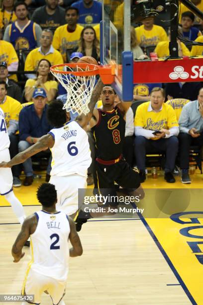 May 31: Jordan Clarkson of the Cleveland Cavaliers shoots the ball against the Golden State Warriors in Game One of the 2018 NBA Finals on May 31,...