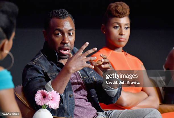 Executive Producer/Director/Writer Prentice Penny and Co-Creator/Executive Producer/Writer/Actor Issa Rae speak onstage at Insecure FYC at Television...