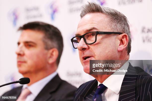 Victoria Racing Club Chief Executive Officer and Neil Wilson speaks to media during a Racing Victoria press conference, announcing an increase in...