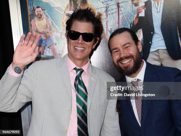 Actors Johnny Knoxville and Chris Pontius attend the premiere of Paramount Pictures' "Action Point" at ArcLight Hollywood on May 31, 2018 in...