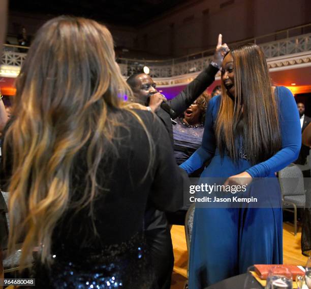 Singer-songwriter Johnny Gill and gospel singer Yolanda Adams perform in the crowd during NMAAM Celebration of Legends Galaon May 31, 2018 in...
