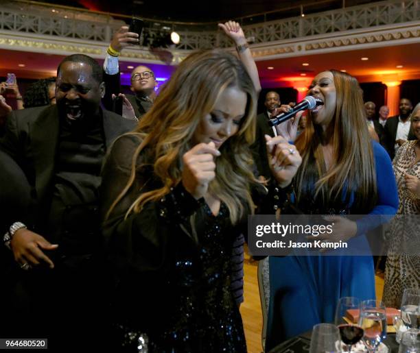 Singer-songwriters Johnny Gill, Tamia and gospel singer Yolanda Adams perform in the crowd during NMAAM Celebration of Legends Galaon May 31, 2018 in...