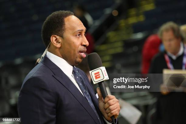 May 31: Stephen A. Smith is photographed during the ESPN post-show after the game between Cleveland Cavaliers and Golden State Warriors in Game One...