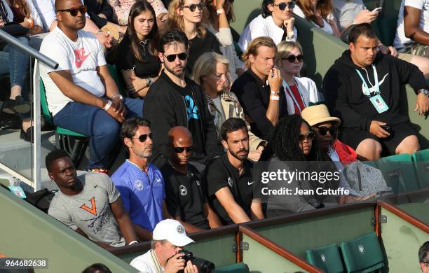 Alexis Ohanian, husband of Serena Williams of USA, Jill Smoller her agent. Below Patrick Mouratoglou her coach , Isha Price her sister, Oracene Price...