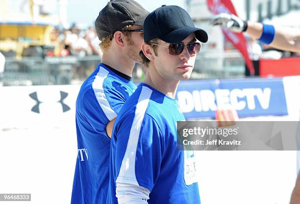 Actors Kellan Lutz and Chace Crawford attend DIRECTV's 4th Annual Celebrity Beach Bowl on February 6, 2010 in Miami Beach, Florida.