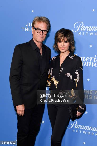 Harry Hamlin and Lisa Rinna attend Premiere Of Paramount Network's "American Woman" - Arrivals at Chateau Marmont on May 31, 2018 in Los Angeles,...