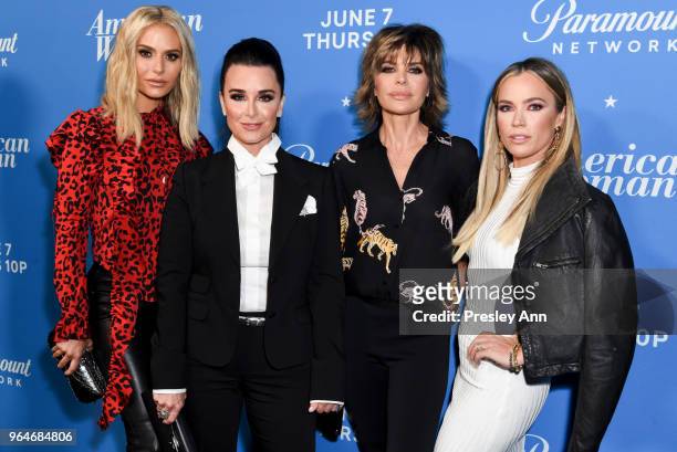 Dorit Kemsley, Kyle Richards, Lisa Rinna and Teddi Mellencamp Arroyave attend Premiere Of Paramount Network's "American Woman" - Arrivals at Chateau...