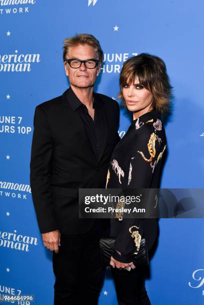 Harry Hamlin and Lisa Rinna attend Premiere Of Paramount Network's "American Woman" - Arrivals at Chateau Marmont on May 31, 2018 in Los Angeles,...