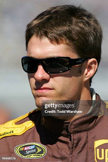 David Ragan, driver of the UPS Ford, walks on pit road during qualifying for the Daytona 500 at Daytona International Speedway on February 6, 2010 in...