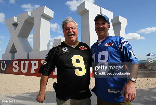 Alan Mesh of Lafayette, Louisiana and Todd Diaz of Indianapolis, Indiana walk on Fort Lauderdale Beach on February 6, 2010 in Fort Lauderdale,...