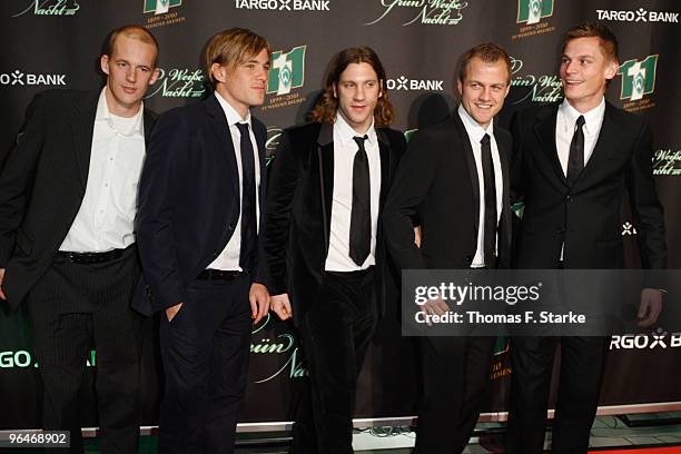 Petri Pasanen, Clemens Fritz, Torsten Frings, Daniel Jensen and Markus Rosenberg pose during the Werder Bremen Green White Night 2010 at the Congress...