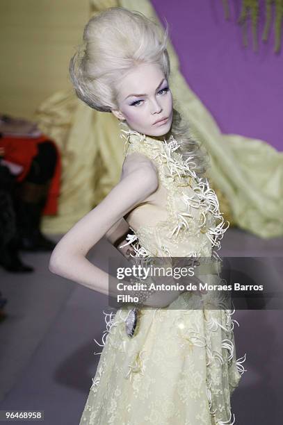 Model walks the runway at the Christian Dior Haute-Couture show as part of the Paris Fashion Week Spring/Summer 2010 on January 25, 2010 in Paris,...