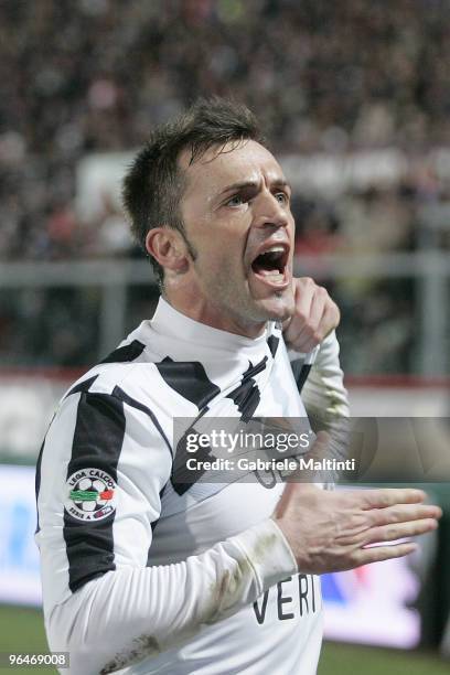 Nicola Legrottaglie of Juventus Fc celebrates the goal during the Serie A match between Livorno and Juventus at Stadio Armando Picchi on February 6,...