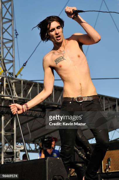 Tyson Ritter of The All-American Rejects performs at DIRECTV's 4th Annual Celebrity Beach Bowl on February 6, 2010 in Miami Beach, Florida.