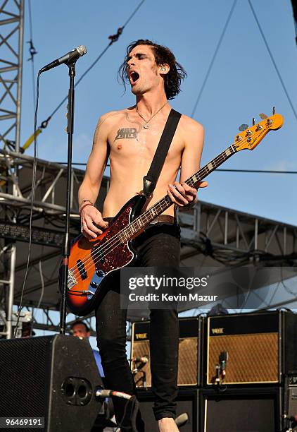 Tyson Ritter of The All-American Rejects performs at DIRECTV's 4th Annual Celebrity Beach Bowl on February 6, 2010 in Miami Beach, Florida.