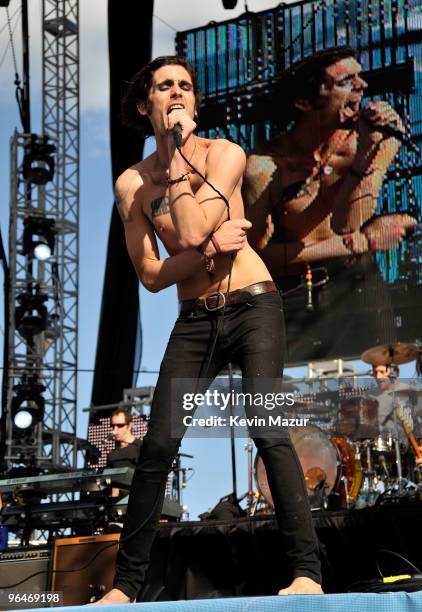 Tyson Ritter of The All-American Rejects performs at DIRECTV's 4th Annual Celebrity Beach Bowl on February 6, 2010 in Miami Beach, Florida.