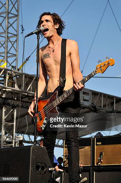 Tyson Ritter of The All-American Rejects performs at DIRECTV's 4th Annual Celebrity Beach Bowl on February 6, 2010 in Miami Beach, Florida.