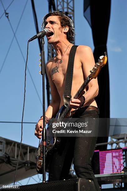 Tyson Ritter of The All-American Rejects performs at DIRECTV's 4th Annual Celebrity Beach Bowl on February 6, 2010 in Miami Beach, Florida.