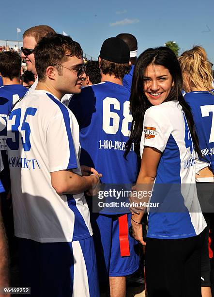 Actors Ed Westwick and Jessica Szohr attend the DIRECTV's 4th Annual Celebrity Beach Bowl on February 6, 2010 in Miami Beach, Florida.