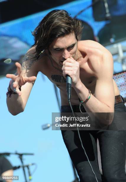 Musician Tyson Ritter of All American Rejects performs at DIRECTV's 4th Annual Celebrity Beach Bowl on February 6, 2010 in Miami Beach, Florida.