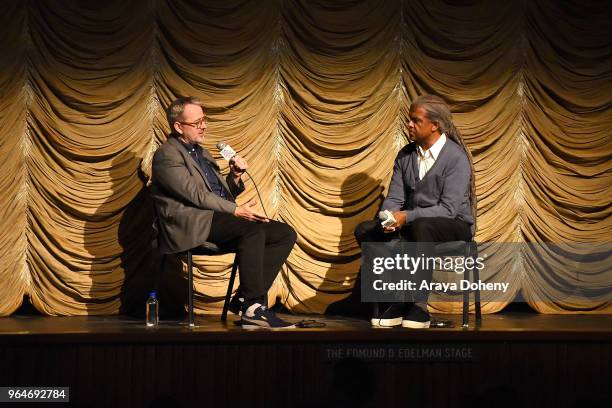 Morgan Neville and Elvis Mitchell attend Film Independent at LACMA presents special screening of "Won't You Be My Neighbor" at Bing Theater At LACMA...