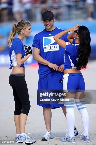 Marisa Miller, Kellan Lutz and Olivia Munn attend DIRECTV's 4th Annual Celebrity Beach Bowl on February 6, 2010 in Miami Beach, Florida.