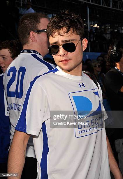 Actor Ed Westwick attends DIRECTV's 4th Annual Celebrity Beach Bowl on February 6, 2010 in Miami Beach, Florida.