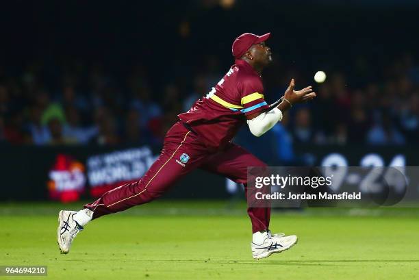 Ashley Nurse of West Indies catches out Shahid Afridi of ICC World XI bats during the T20 match between ICC World XI and West Indies at Lord's...