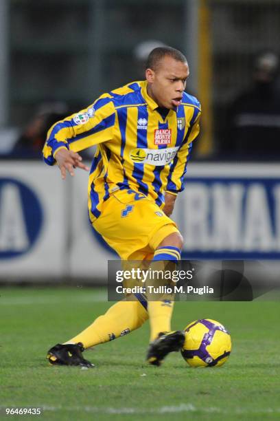 Jonathan Ludovic Biabiany of Parma in action during the Serie A match between Palermo and Parma at Stadio Renzo Barbera on February 6, 2010 in...