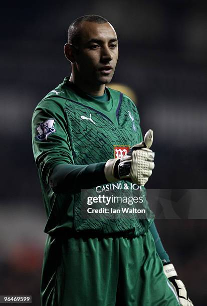 Heurelho Gomes of Tottenham Hotspur gives the thumbs up during the Barclays Premier League match between Tottenham Hotspur and Aston Villa at White...