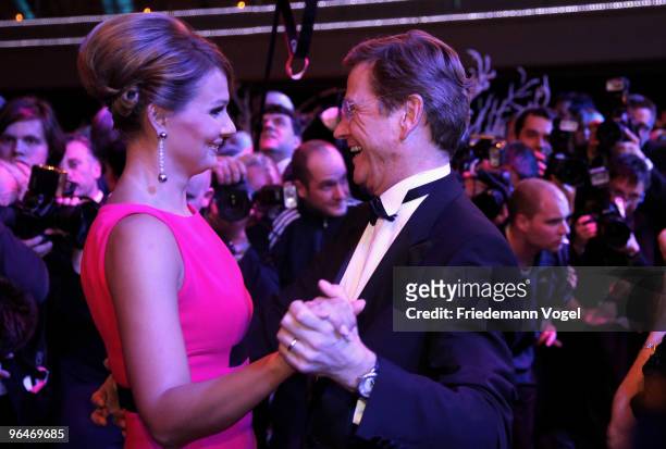Dr. Guido Westerwelle dances with Franziska van Almsick at the 2009 Sports Gala 'Ball des Sports' at the Rhein-Main Hall on February 6, 2010 in...