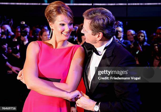 Dr. Guido Westerwelle dances with Franziska van Almsick at the 2009 Sports Gala 'Ball des Sports' at the Rhein-Main Hall on February 6, 2010 in...