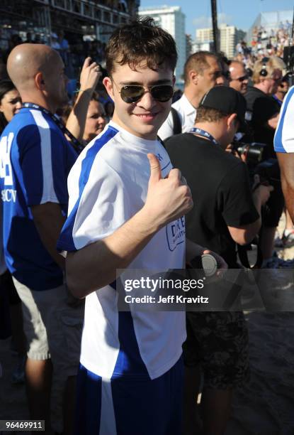 Actor Ed Westwick attends DIRECTV's 4th Annual Celebrity Beach Bowl on February 6, 2010 in Miami Beach, Florida.