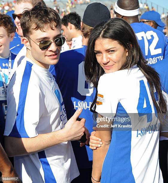 Actors Ed Westwick and Jessica Szohr attend DIRECTV's 4th Annual Celebrity Beach Bowl on February 6, 2010 in Miami Beach, Florida.