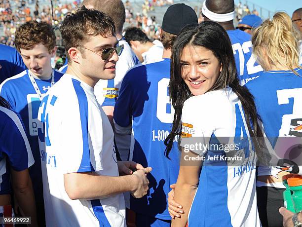 Actors Ed Westwick and Jessica Szohr attend DIRECTV's 4th Annual Celebrity Beach Bowl on February 6, 2010 in Miami Beach, Florida.