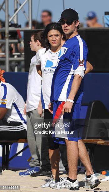 Actors Jessica Szohr and Chace Crawford attend DIRECTV's 4th Annual Celebrity Beach Bowl on February 6, 2010 in Miami Beach, Florida.