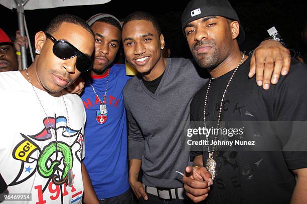 Ludacris, Jeremih, Trey Songz, and DJ Clue attend the 44th Annual Super Bowl Friday Night Lights celebration at Shore Club on February 5, 2010 in...