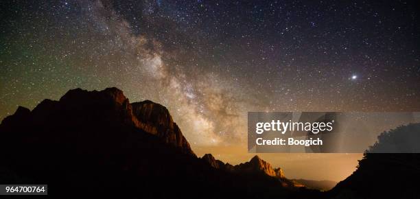 night view of the watchman mountain zion national park utah - mountain range night stock pictures, royalty-free photos & images