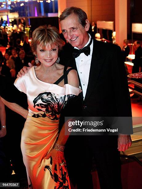 Uschi Glas and Dieter Hermann sits at the 2009 Sports Gala 'Ball des Sports' at the Rhein-Main Hall on February 6, 2010 in Wiesbaden, Germany.