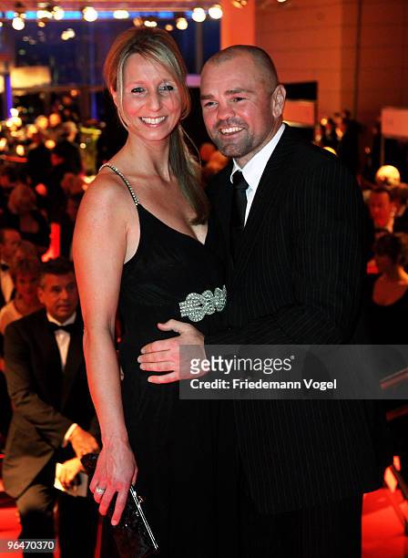 Sven Ottke and his partner Monic Frank arrive at the 2009 Sports Gala 'Ball des Sports' at the Rhein-Main Hall on February 6, 2010 in Wiesbaden,...