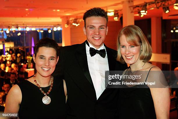 Paul Biedermann arrive with Claudia Lindner and Tanja Ball at the 2009 Sports Gala 'Ball des Sports' at the Rhein-Main Hall on February 6, 2010 in...