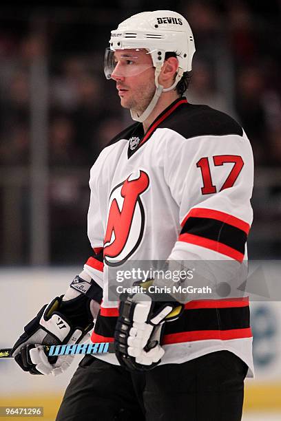 Ilya Kovalchuk of the New Jersey Devils waits for play to resume against the New York Rangers during their game on February 6, 2010 at Madison Square...