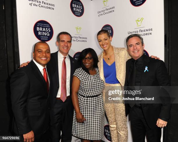 Tremale Berger, Mayor Eric Garcetti, Tashenea Burns-Young, Dr. Kara Allen Soldati and Bobby Daly attend the United Friends of the Children 2018 Brass...